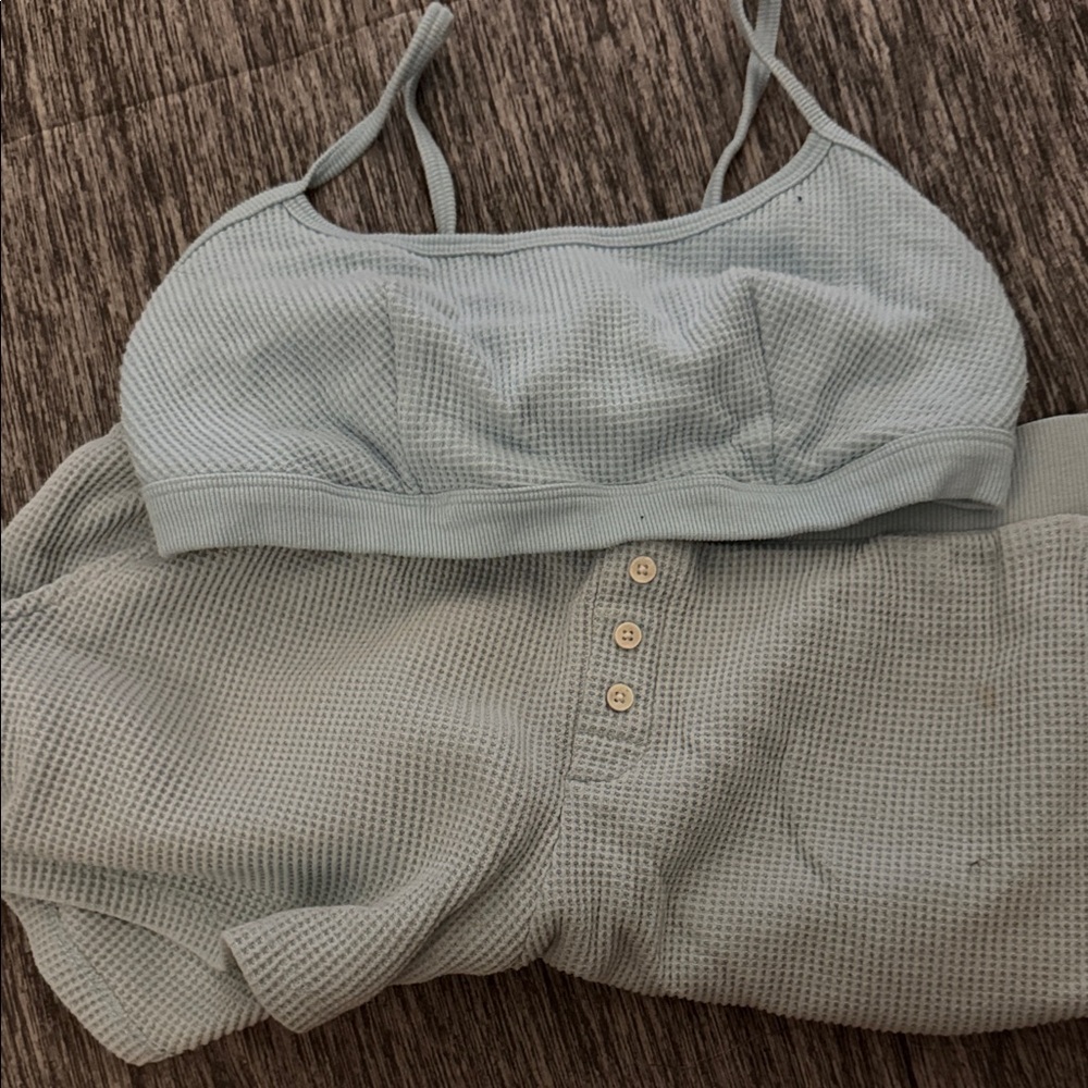 Women’s Waffle Knit Bralette and Shorts Set - Light blue